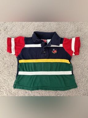 Bugle Boy Kids Polo - Navy, Red, Green & Yellow Stripes